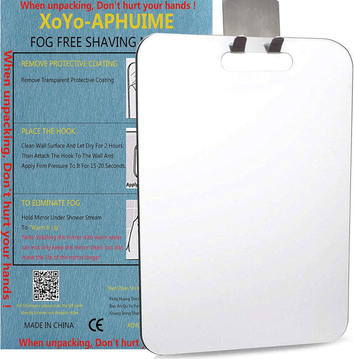 Fogless Shower Mirror (11Inx7.48In), Anti-Fog Frameless Wall Hanging Makeup & Shaving Bathroom Accessory (Large, Shaver Hook)