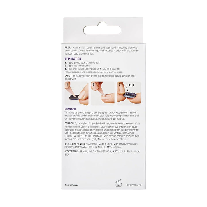 Gel Fantasy Press on Nails, Nail Glue Included, 'Aim High', Black, Short Size, Squoval Shape, Includes 28 Nails, 2G Glue, 1 Manicure Stick, 1 Mini File, 1 Adhesive Tab