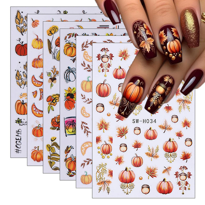 Halloween Nail Art Stickers Cute Ghost Pumpkin 3D Self-Adhesive Nail Decals Bat Cat Skull Designs Nail Decorations Halloween DIY Manicure Supplies for Women Girls&Kids 6Pcs