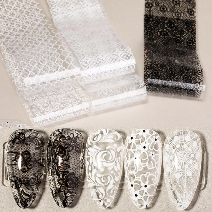20 Rolls Lace Nail Foil White and Black Nail Transfer Foil Flower Nail Art Foils Decals Holographic Foils for Nails Manicure Stickers for DIY Acrylic Nails Decoration