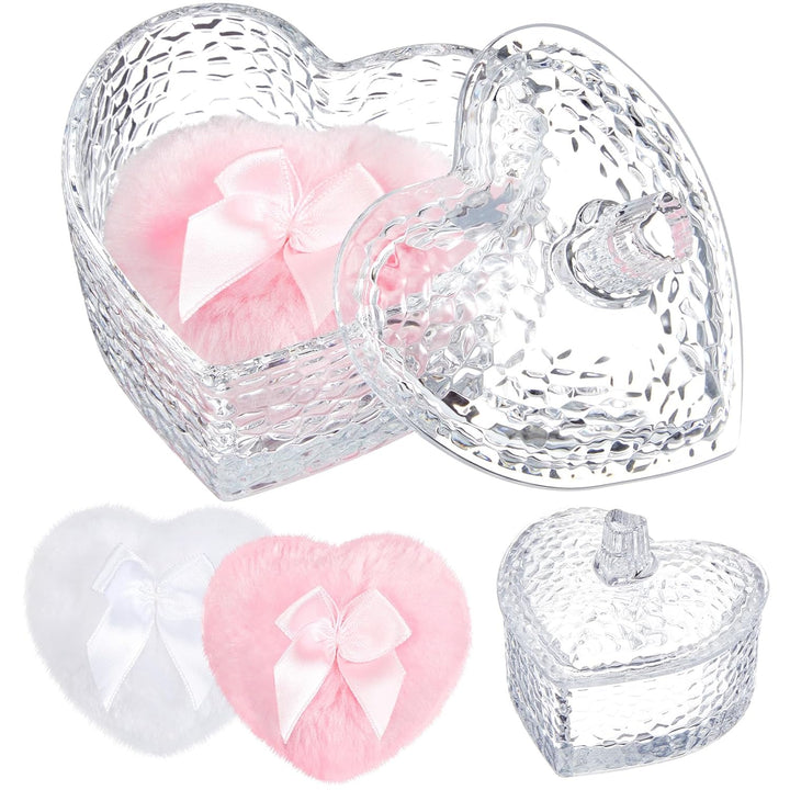 3 Pcs Large Body Powder Puff and Container Powder Container with Puff Crystal Case Soft Washable Reusable Velour Face Body Glitter Wet Dry Makeup(Simple,Clear)
