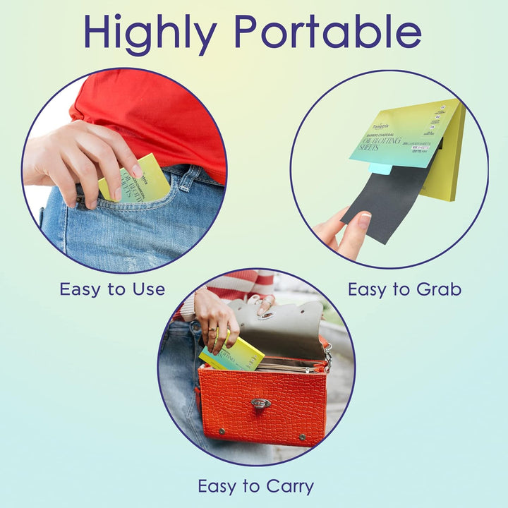 High-Performance Oil Blotting Sheets for Face with Bamboo Charcoal 105 Sheets - Makeup Friendly Blotting Papers for Oily Skin - Easy Dispensing Blotting Papers