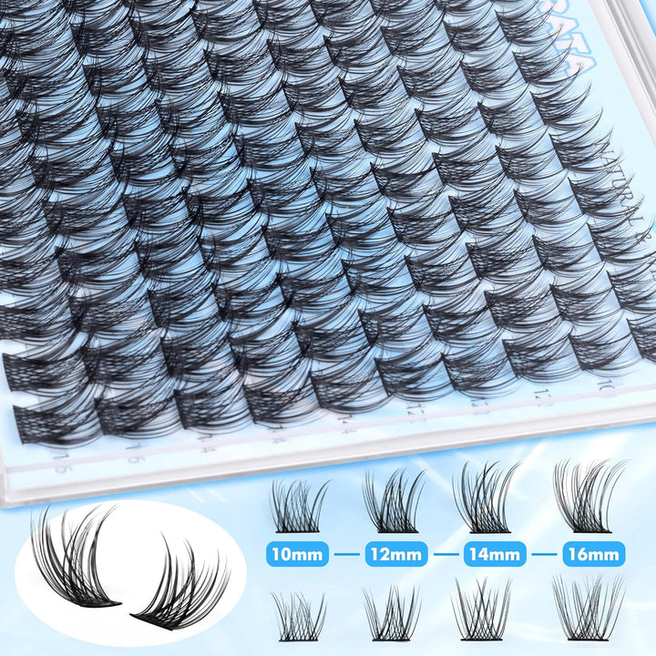 Natural Lash Clusters Wispy Eyelash Clusters 110Pcs Cluster Eyelash Extensions C Curl Individual Lashes 10-16MM Mix Length Natural Look Lashes Clusters with Thin Lash Band, Black