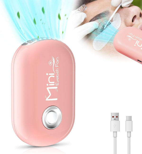 Mini Lash Fan for Eyelash Extensions Portable Handheld Eyelash Fan Dryer with USB-C Rechargeable Lash Extension Fans with Air Blower for Makeup Drying & Cooling, Pink
