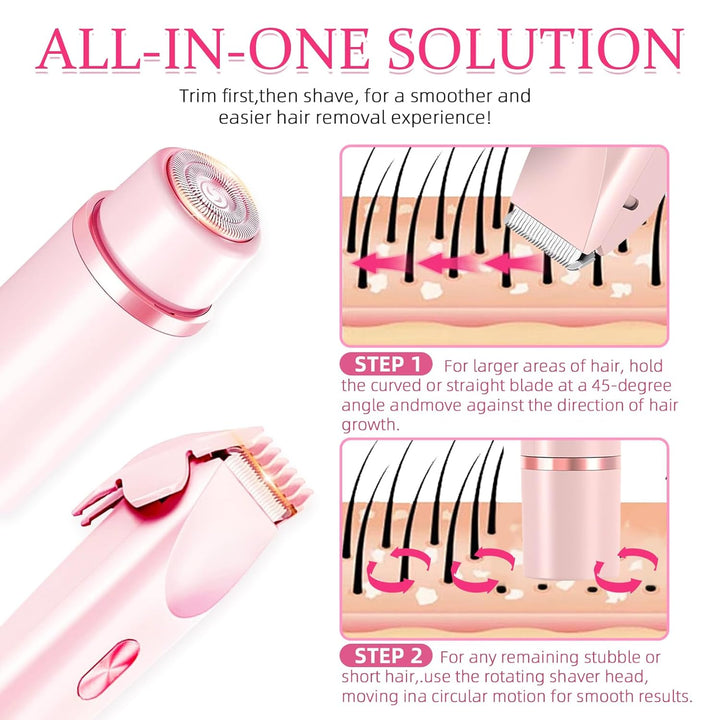 Bikini Trimmer for Women, 2 in 1 Electric Razors for Women, Dermave Bikini Shaver, IPX7 Waterproof & Easy Cleaning, Ceramic Blade, 120 Min Cordless Runtime, Ultra Low Silent (Pink).