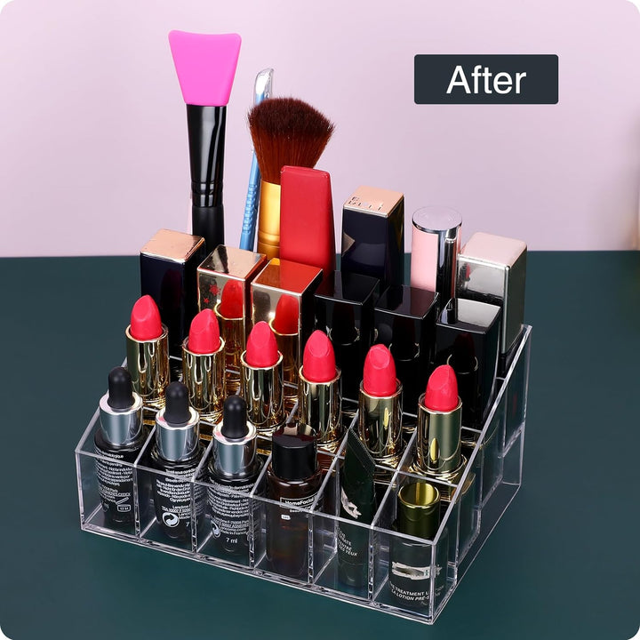 Lipstick Organizer,Small Clear Plastic Compact Lip Gloss Chapstick Perfume Sample Mascara Holder with 24 Slots