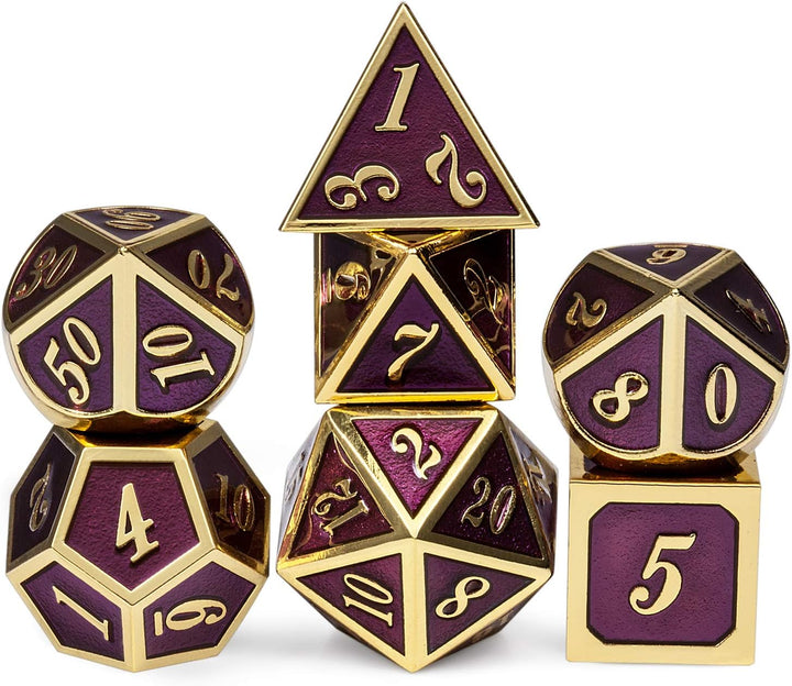 Metal Dice Set DND,  7 PCS Metallic Flowers D&D Dice with Gorgeous Gift Case for D&D Dungeons and Dragon Tabletop Game (Brown and Cream-Coloured)