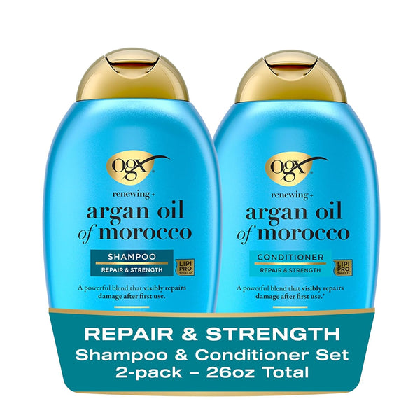 Renewing + Argan Oil of Morocco Shampoo & Conditioner Set, Damage Repairing Shampoo & Conditioner Helps Strengthen & Repair Dry, Damaged Hair, Sulfate-Free Surfactants, 13 Fl. Oz, 2 Pack