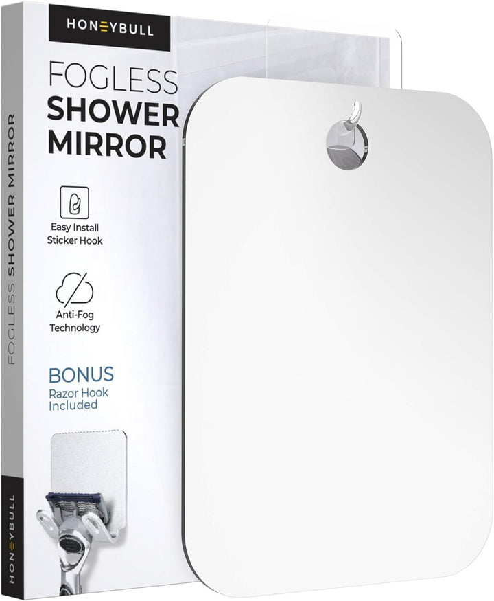 Fogless Shower Mirror for Shaving – Anti-Fog Acrylic Mirror with Razor Holder, No-Drill Wall Mount, Flat Design for Steam Showers, Medium 6X8In