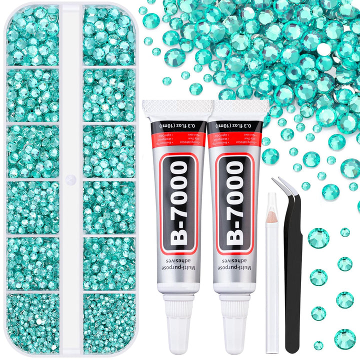 6100Pcs Resin Rhinestones for Crafting with 2Pcs 10Ml B7000 Jewelry Glue, 1 Box Flatback Crystals Diamond (Clear) for Bedazzling Crafts DIY Nail Art Non Hotfix Gems for Clothing Shoes Tumblers