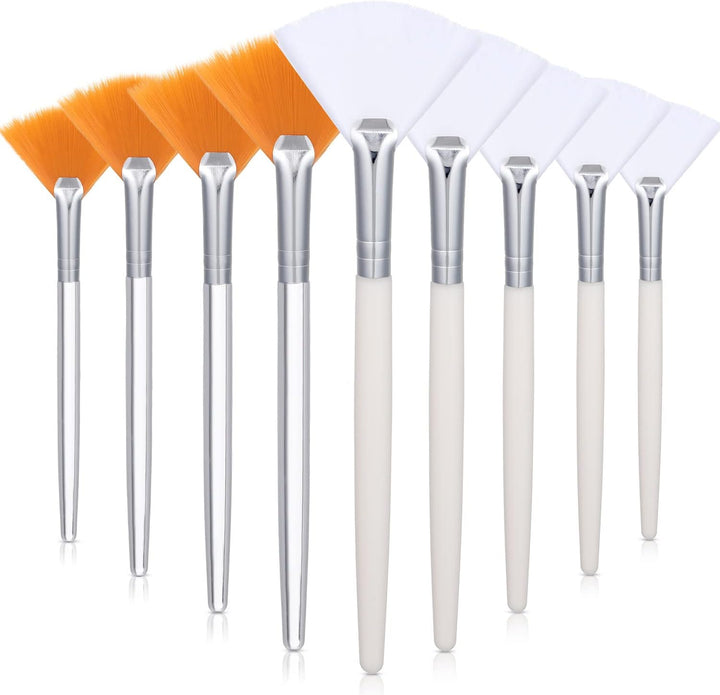 9 Pieces Facial Fan Mask Brushes, Soft Facial Applicator Brushes Tools for Peel Glycolic Makeup for Mud Cream(Champagne)