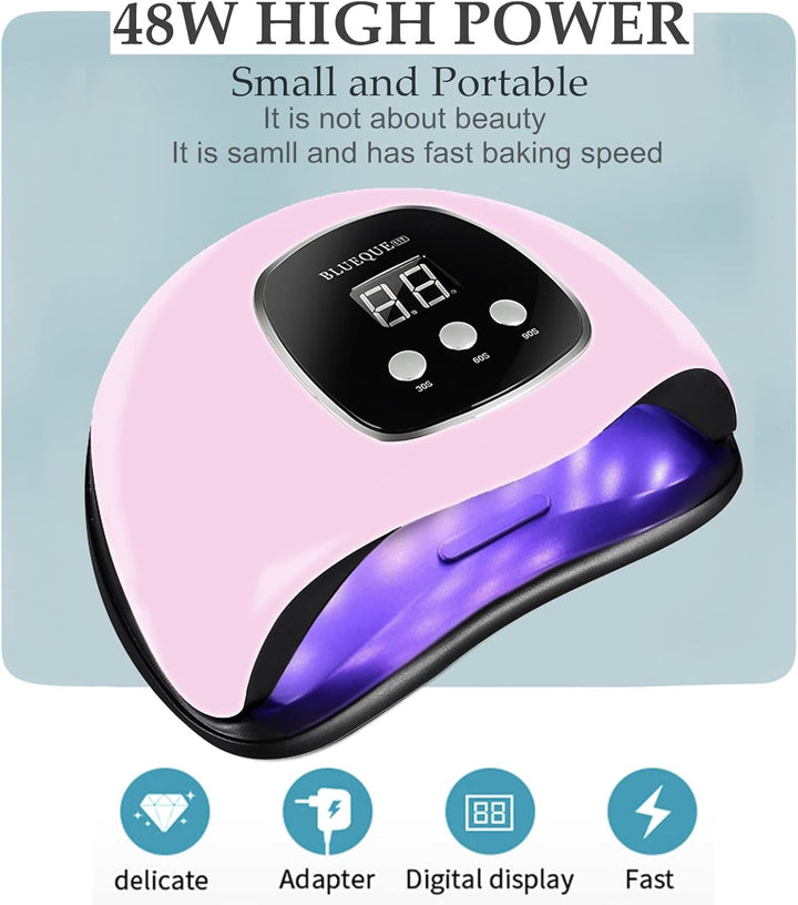 UV Light for Nails, 48W UV LED Nail Lamp for Gel Polish, Fast Nail Dryer with Automatic Sensor, 3 Timer Setting, Small and Portable, LED Nail Light for Fingernail and Toenail