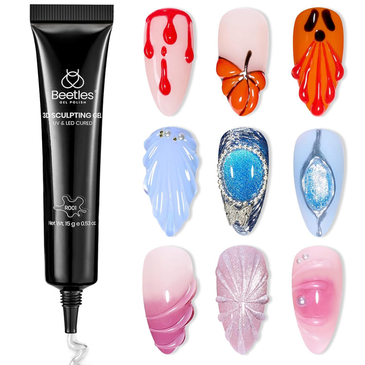 Beetles 9 in 1 Gel Nail Glue for Acrylic Nails Tips, 2 Pcs 10Ml Super Strong Nail Glue for Clear False Nails Tips Base Coat Rhinestones Blooming Art Christmas Nails Long Lasting U V Light Cure