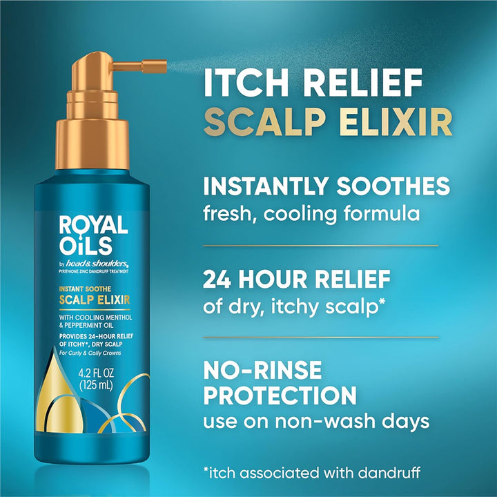Royal Oils Scalp Elixir Treatment - Instant Soothe, Anti-Dandruff, Dry Scalp Relief & Hydration with Cooling Menthol & Peppermint Oil, 4.2 Fl Oz