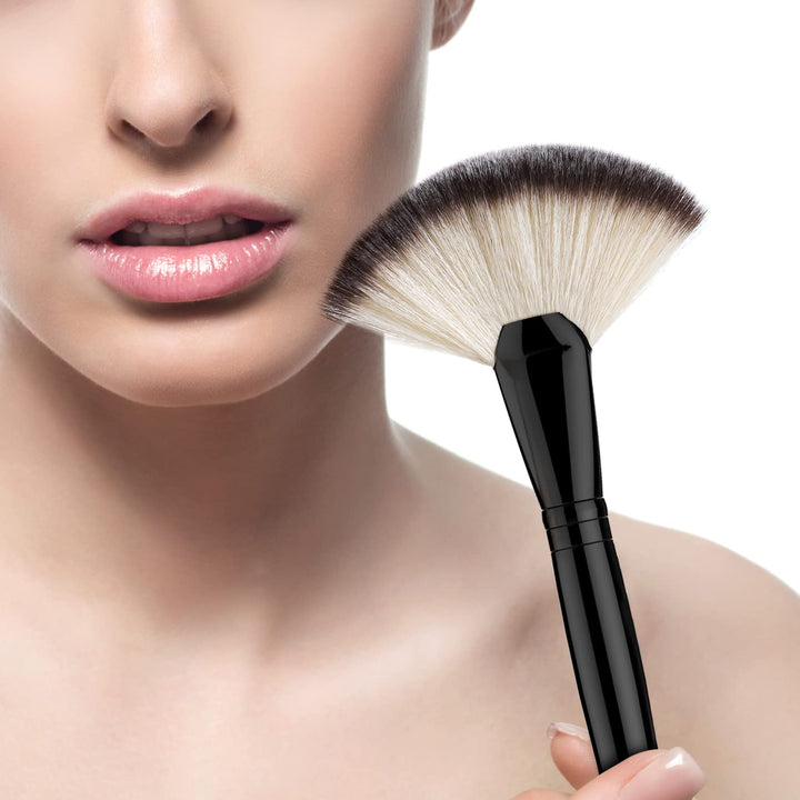 Fan Makeup Brush,  Professional Highlighting Make up Brush Blush Bronzer Cheekbones Brush, Single Large Soft & Dense Face Blush Powder Foundation Brushes Make up Tool, Black