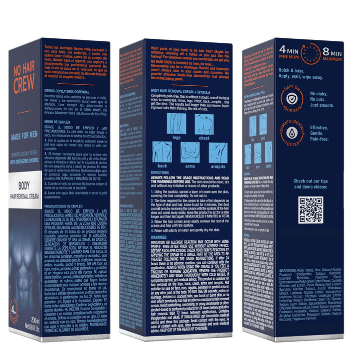Body at Home Hair Removal Cream for Manscaping Unwanted Hair with Energizing Ginseng, Premium Depilatory, Painless & Flawless, Made for Men, 200Ml