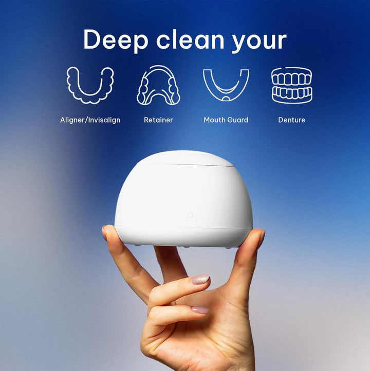Pod: Ultrasonic Retainer Cleaner. the Original Retainer Cleaner Machine, Aligner Cleaner, Nightguard Cleaner, Mouthguard Cleaner, Denture Cleaner. Ultrasonic Cleaner for Oral Dental Care