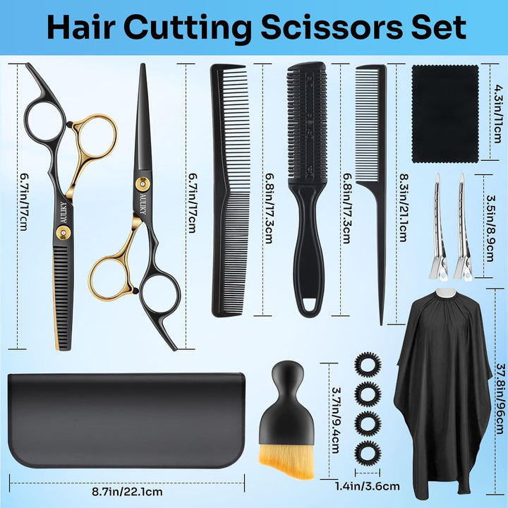 , 15 Pcs Professional Stainless Steel Hairdressing Shears Set Thinning Scissors for Barber/Salon/Home/Men/Women/Kids/Adults