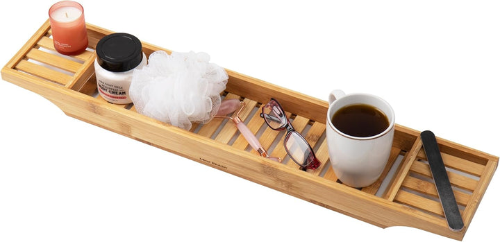 Bathtub Tray, Shower Organizer, Bathroom Accessory, Wood Tray, Rayon from Bamboo, 27.5" L X 5.75" Wx 1.75" H, Brown