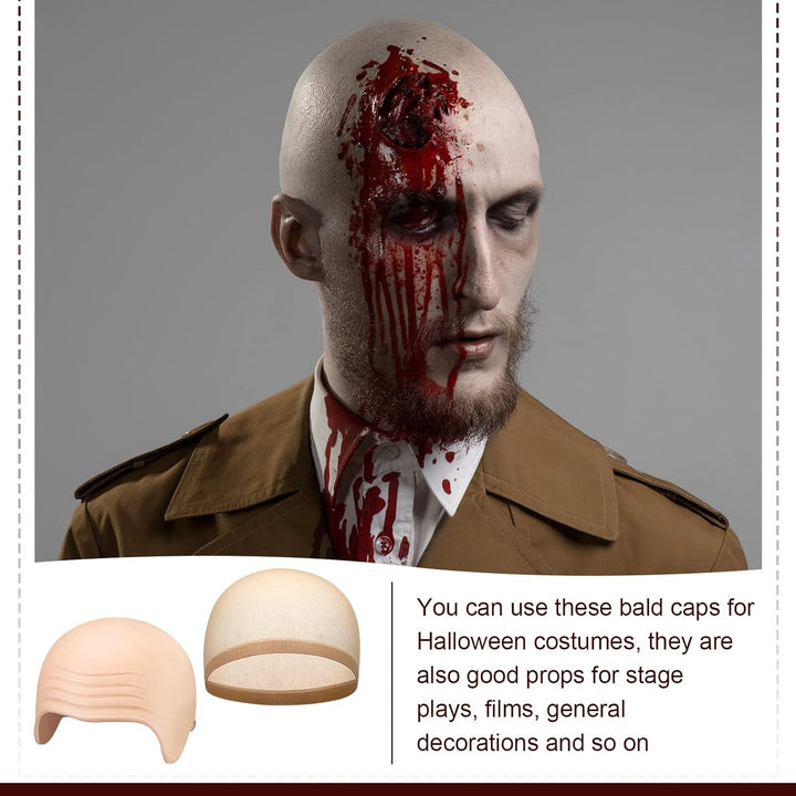 2 Pieces Halloween Bald Cap Makeup Latex Bald Head Wig Caps Cosplay Costume for Adults