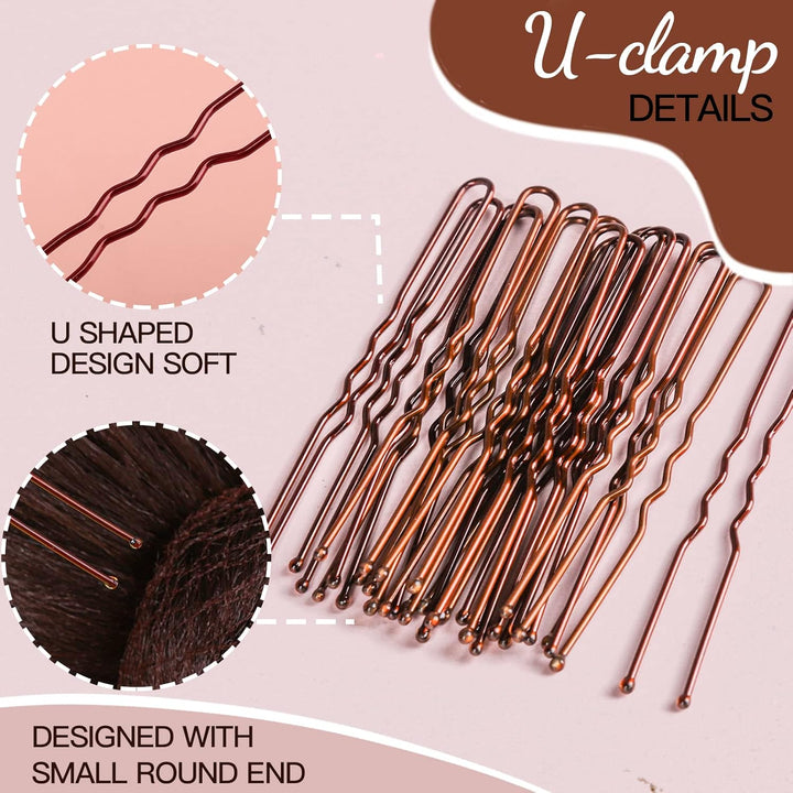 Hair Accessories Set: 20PCS Mesh Hair Nets Invisible and 40PCS U Shaped Hair Pins for Women, Girls, Ballet Bun Maker & Dance (Hair Nets- 20 Inch(50Cm), Hair Pins- 2.4 Inch(6Cm)), Brown