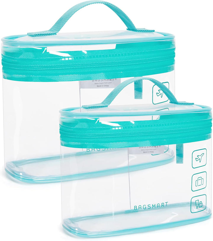 TSA Approved Toiletry Bag, 2 Pack Clear Makeup Cosmetic Bag Organizer, Quart Size Travel Bag for Toiletries, Carry-On Travel Accessories Essentials, Black-2Pcs