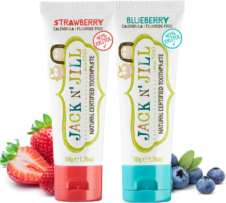 Natural Toothpaste for Kids - Fluoride Free Toothpaste, Safe to Swallow, 40% Xylitol, BPA Free - 1.76 Oz (Variety Pack of 5)