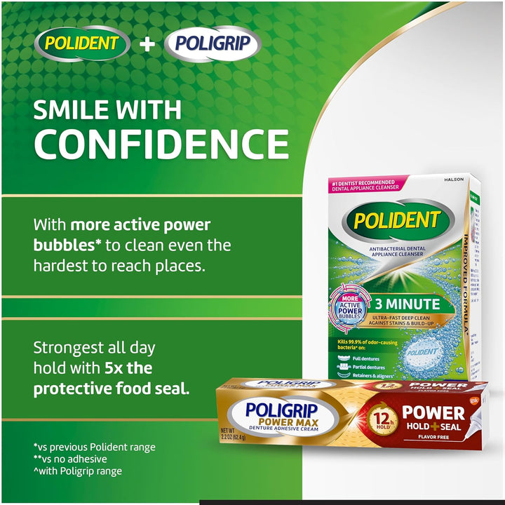 Power Max Power Hold plus Seal Denture Adhesive Cream, Denture Cream for Secure Hold and Food Seal, Flavor Free - 2.2 Oz