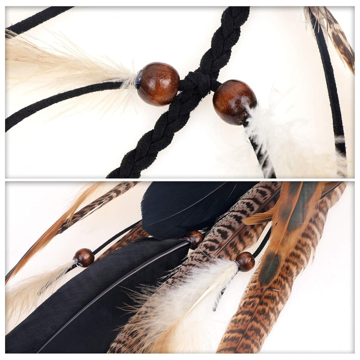 2Pcs Feather Hair Clip-In Extensions for Women Halloween Cosplay Costume Carnival Party Headdress, Handmade Bohemian Hippie Hair Clip Comb, Mixed Peacock Pheasant Tails Feather Clips Black Brown