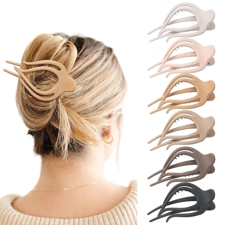 French Concord Hair Clips - 6Pcs Side Slide Volume Clips for Women Girls, Strong Hold No Slip Grip, Thick or Thin Hair (Matte Finish, L:4.6 IN, W:1.97IN)