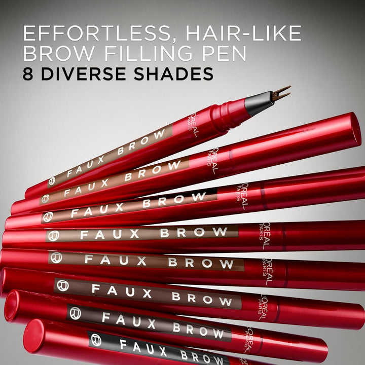 Faux Brow, Hair-Like, Filling Eyebrow Pen with Double-Brush Tip, Fast & Precise Eyebrow Makeup, Dark Brunette, 0.04 Fl Oz