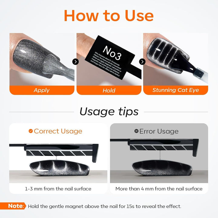 Cat Eye Magnetic for Nails,15Pcs Cat Eye Gel Nail Polish Magnet Tools Powerful Set Wand Magnet Fall Nail Polish Square round Magnet Stick Diverse Glassy Cateye Effect