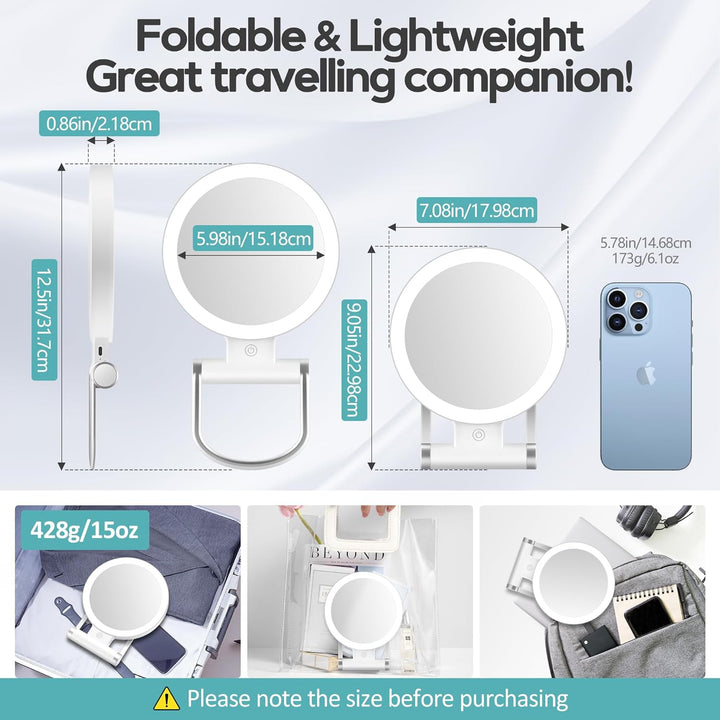 Magnifying Mirror with Light 30X, Double-Sided 1X/ 30X Magnifying Makeup Mirror with Tweezer, 2000Mah 3 Colour Modes with Adjustable Brightness,Foldable Travel Mirror(9" L X 7" W)