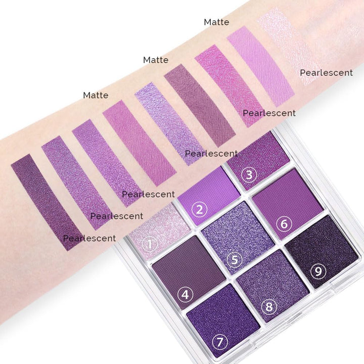 9 Colors Purple Glitter Eyeshadow Palette, Lavender Violet Purple Pink Glitter Metallic Shimmer Sparkly Eye Shadow Palette Makeup for Older Women Blue Eyes, Highly Pigmented Waterproof Eyeshadow