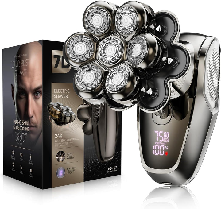 7D Head Shavers for Bald Men,  Detachable Head Shaver LED Display Dry Wet Bald Head Razor, IPX7 Waterproof Head Shavers with Type-C Charge