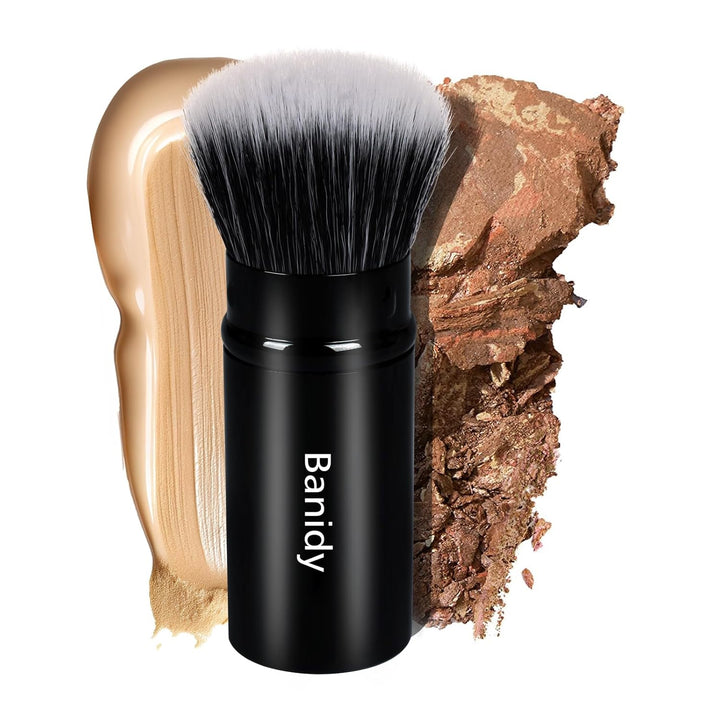 Makeup Brush Kabuki Face Brushes Retractable Travel Blush Kabuki Brush Portable Flawless for Foundation, Powder Blush, Bronzer, Buffing, Liquid, Cream, Cruelty Free with Cover(1Pcs)