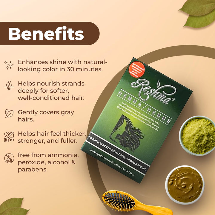 30 Minute Henna Hair Color Infused with Organic Henna Lawsonia Inermis 100% Gray Coverage for Soft, Shiny Hair, Plant-Based Hair Dye—1.05 Oz Pack of 1 (Black)