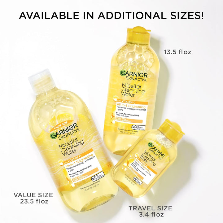 Micellar Water with Vitamin C, Facial Cleanser & Makeup Remover, Brightening & Hydrating, for All Skin Types, Vegan, Cruelty Free, 13.5 Fl Oz (400Ml), 1 Count