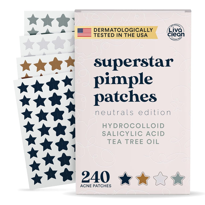 Star Pimple Patches for Face W/Hydrocolloid, Salicylic Acid & Tea Tree, 240 Patches, Hydrocolloid Acne Patch, Cute Star Pimple Patch for Healing Stickers Zit Superstar