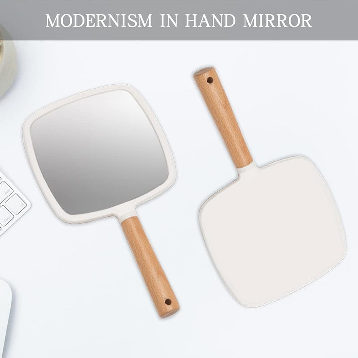Hand Held Mirror with Handle for Makeup,Small Cute Wood Hand Mirror for Shaving with Hole Hanging Single-Sided Portable Travel Vanity Mirror for Men&Women(Square)
