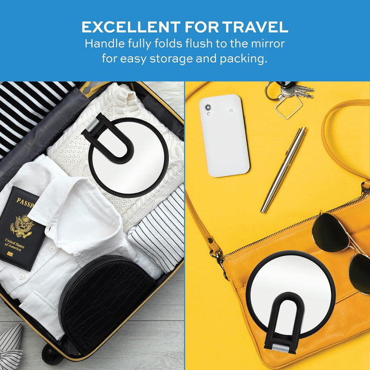 Premium Magnifying Handheld Mirror, 1X/15X Magnification Hand Mirror, Folding Adjustable Handle, for Makeup, Travel, Black