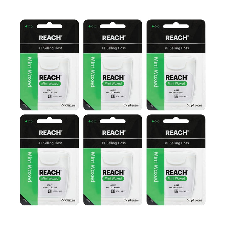 Waxed Dental Floss, Mint, Plaque Remover for Teeth, Shred Resistant, Floss Slides Smoothly, Easy to Use, Waxed, Deep Cleaning Teeth, Oral Care, PFAS Free, for Adults & Kids, 6 Pack, 55 Yd