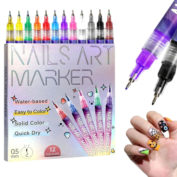 12 Colors Nail Art Pens Set, 2025 New Nail Art Markers for Gel Nails, Nail Point Graffiti Dotting Pen Drawing Painting Liner Brush for DIY Nail Art Beauty Adorn Manicure Tools (1 Set)