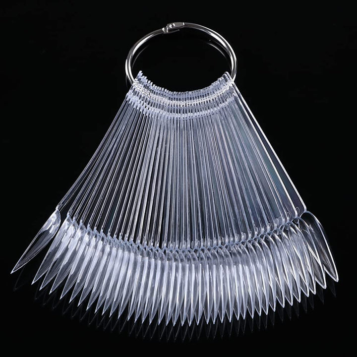 100 Ps Nail Swatch Sticks with Number Stickers, Nail Color Display Stiletto Tips, Fan-Shaped Nail Polish Practice Sticks, Nail Art Display Sample Color Wheels (Transparent)