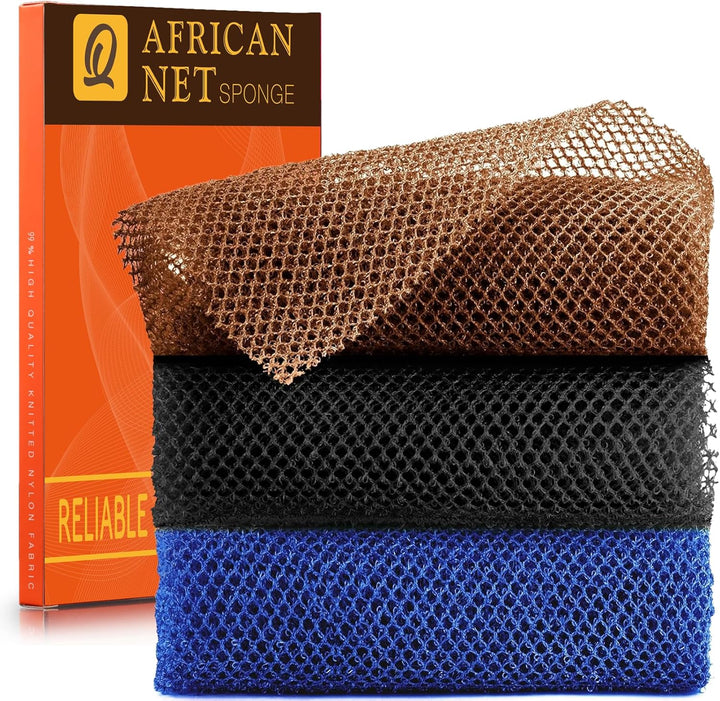 3 Pieces African Bath Sponge African Net Long Net Bath Sponge Exfoliating Shower Body Scrubber Back Scrubber Skin Smoother,Great for Daily Use (Pink,Yellow,Purple)