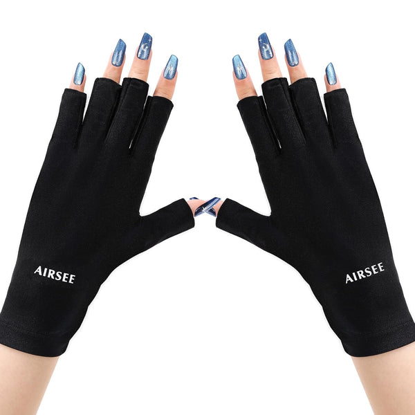 UV Gloves for Nail Lamp,Professional UPF50+ UV Protection Gloves for Manicures Nail Art,Fingerless Gloves That Shield Skin from the Sun and Nail Lamp (Black)