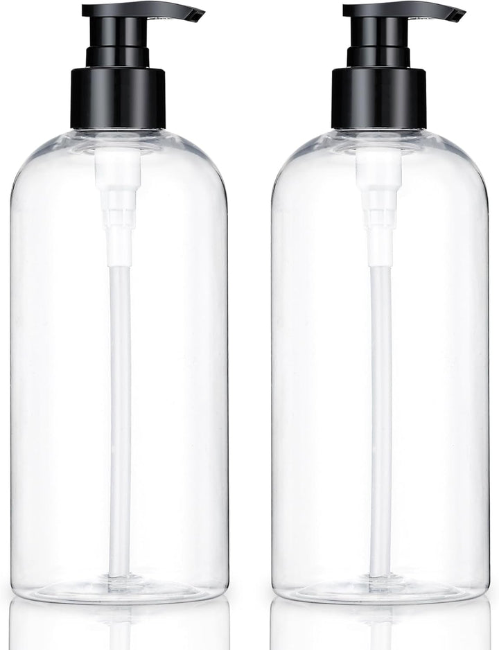 Empty Plastic Pump Bottles Dispenser 2 Pack Clear Refillable Pump Bottle for Shampoo, Liquid Soap, Massage Oil