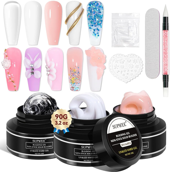 Solid Sculpture Builder Gel, 3D Nail Gel White Non-Stick Hand Nail Extension Gel for Carving Patterns Decoration Nail Art Emboss Hard Gel for Nails Mnicure DIY at Home 14G(0.49 Oz)