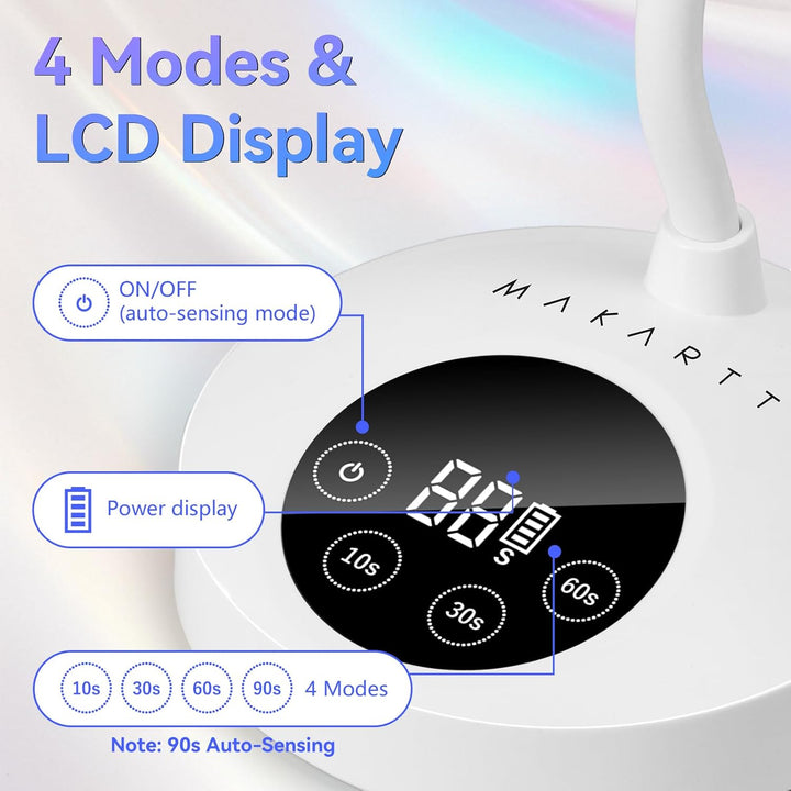 Mini UV Light for Gel Nails Polish Luminoza 30W Rechargeable LED Nail Dryer Lamp with 4 Timers & Auto Sensor, Fast Curing Goosenecks Lamp for Home DIY Manicure, Black & White