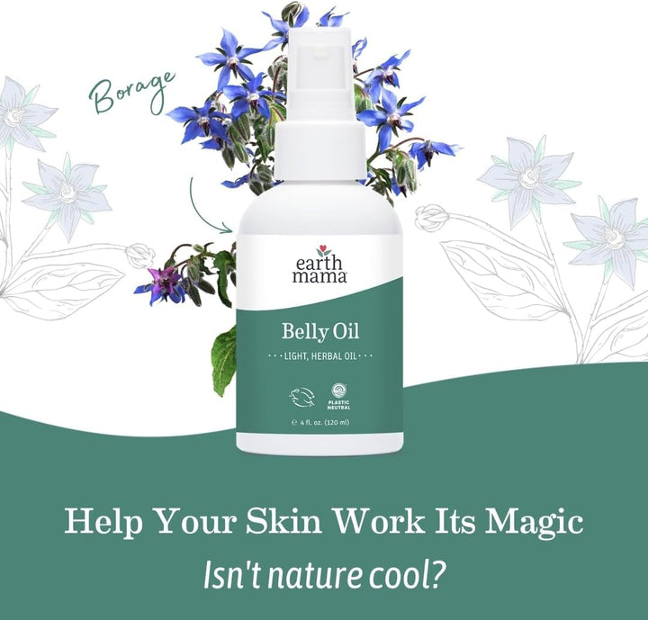 Belly Oil for Dry Skin | Calendula Skin Care Moisturizer Oil to Encourage Natural Elasticity and Help Prevent Stretch Marks during Pregnancy and Postpartum, 4-Fluid Ounce